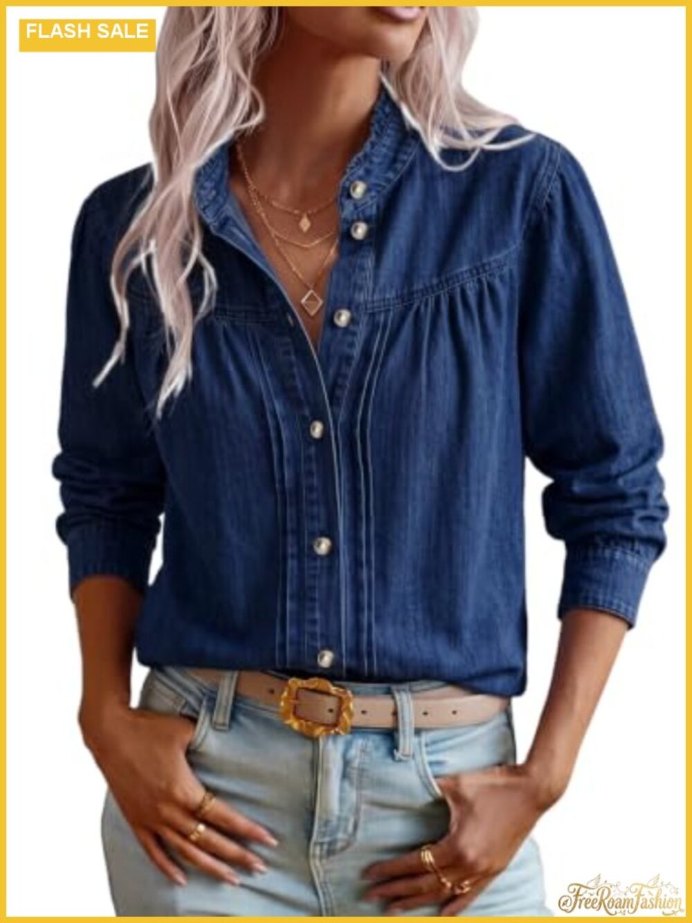 Oversized Denim Jean Button Down Long Sleeve Shirt Top
